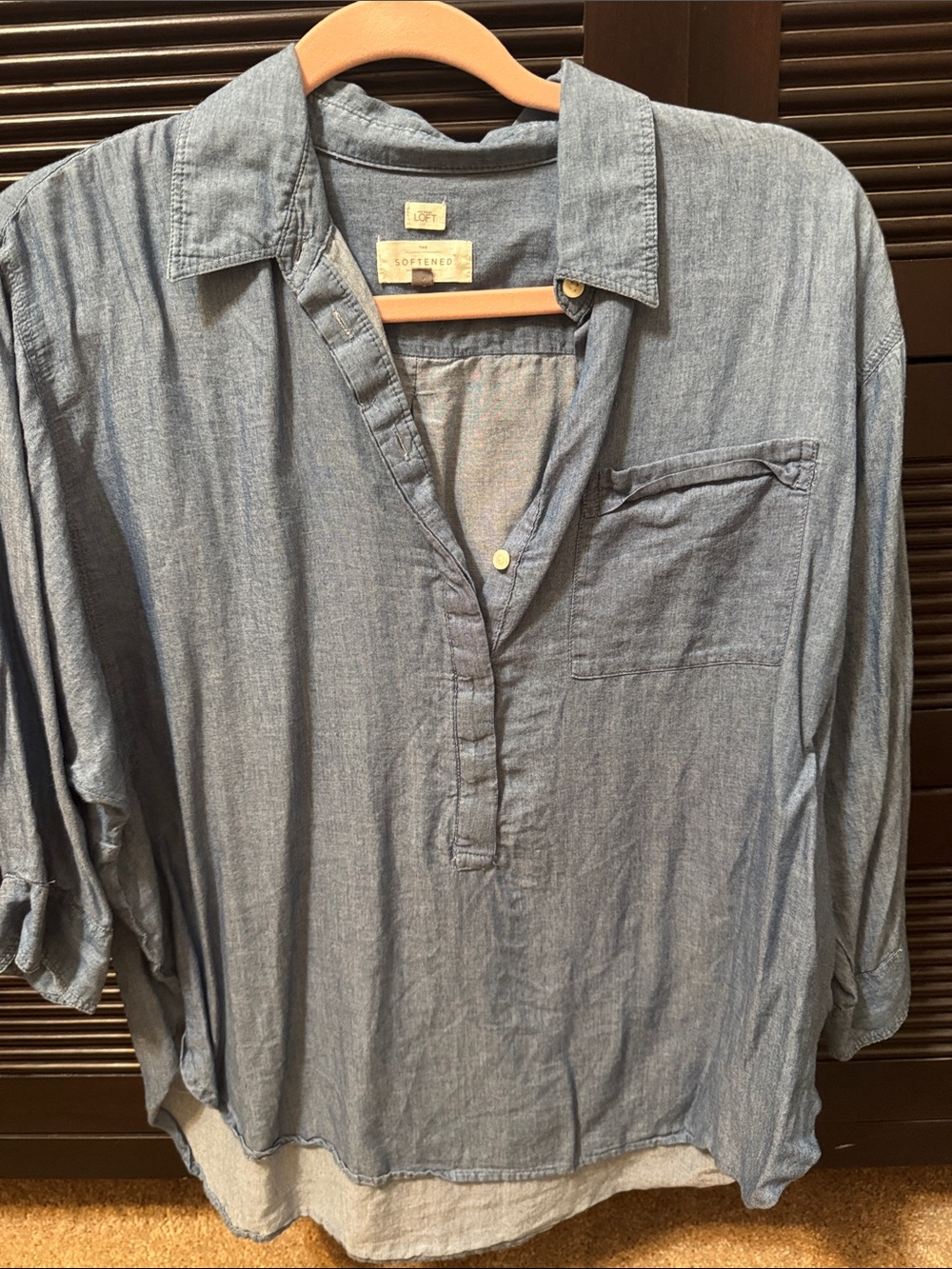 LOFT Softened Chambray Pullover Shirt - Light Blue